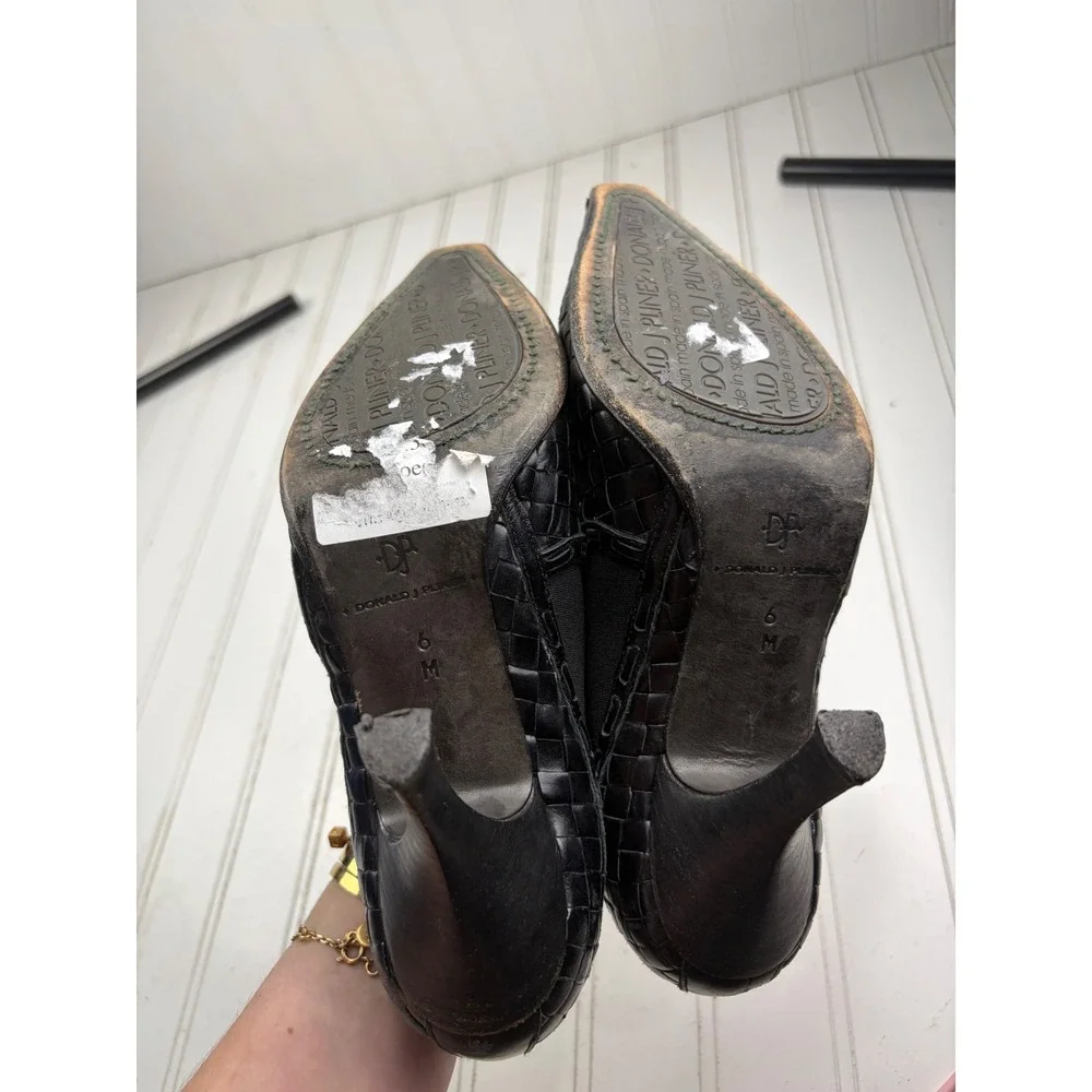 Donald J. Pliner Vintage Y2K Black Woven Leather Ankle Boots Women's Size 6M